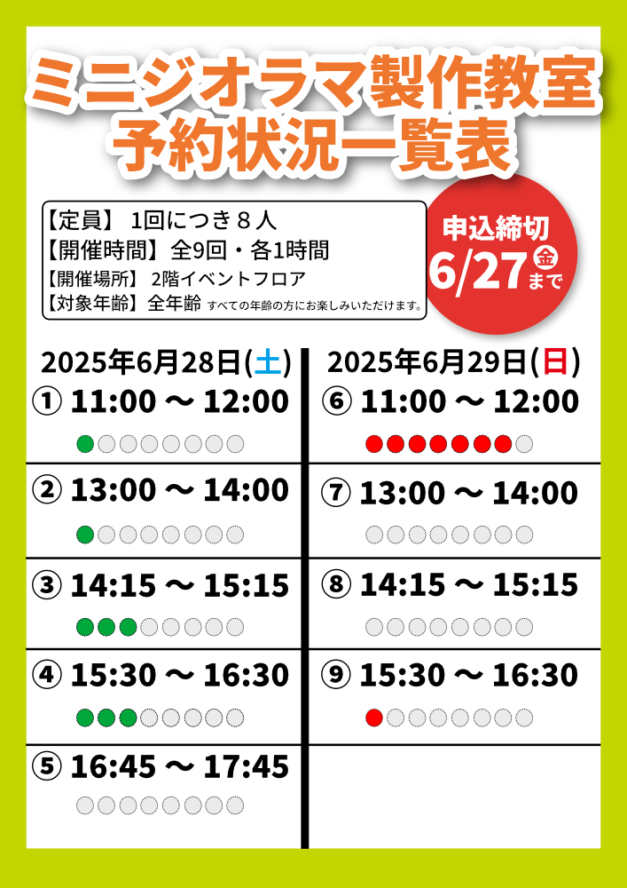 空き状況をチェック！ミニジオラマ製作教室、お見逃しなく
