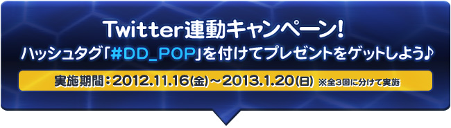 Twitter連動キャンペーン！実施期間：2012.11.16（金）～2013.1.20（日）※全３回に分けて実施